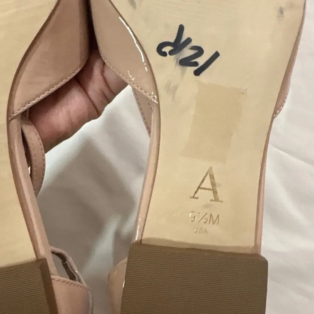 Anthropologie Women 9.5 Leather Cross Strap Flat Shoes Nude Neutral Pink Pointed